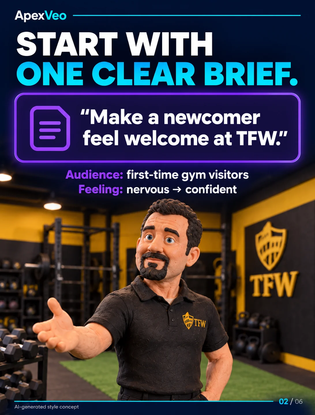 Example brief for making a first-time gym visitor feel welcome and confident.